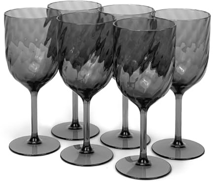 Yalin Set mit 6 bruchfesten, stapelbaren Acryl-Kunststoff-Trinkgläsern, 15 oz, für Wein und Wasser. (grau, 15 oz)
