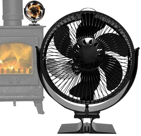 Wood Stove Fan - Heat Pointed Heat Fan, Energy Saving Stove Fan | Non-Electric Fan with Thermometer, Rotating Fan Including