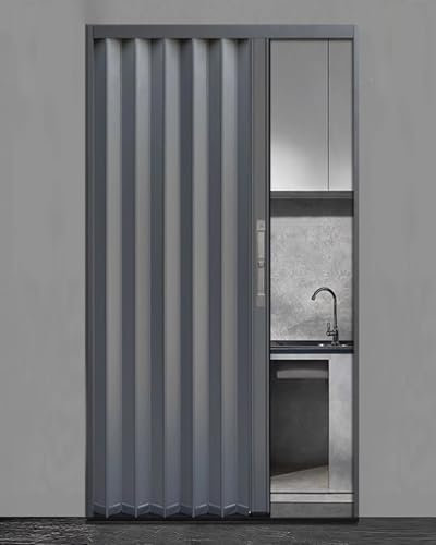 Blazea Schiebetür Falttür Graue Falttür aus Aluminium in Sondergröße, Falttür Innen mit Schloss, 203 cm Hohe Magnetische Schranktür für Türöffnung Schlafzimmer Keller Garage(60x203cm(23.6x80in))