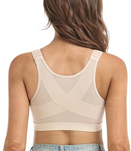 DotVol Donna Reggiseno con Chiusura Anteriore Reggiseno di Sostegno Posteriore per la correzione della Postura Reggiseno a Coppa Intera Senza Ferretto Liscio Beige 4C