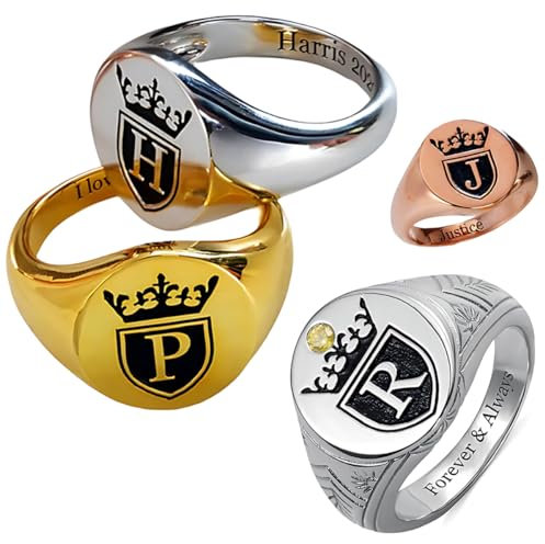 Personalisierter Ring für Männer Frauen Anfangssiegelring Gold Anfangsring Sterling Silber Siegelring Gravierte Ring Personalisiertes Geschenk Oval Goldring Geburtstagsgeschenk
