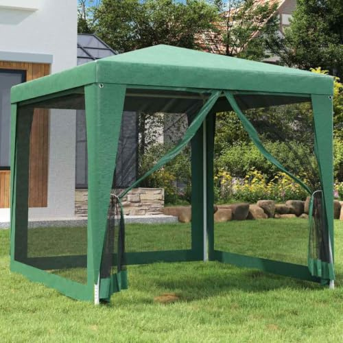 Myheimly Partyzelt mit 4 Mesh-Seitenwänden Grün 2,5x2,5 m HDPE Gartenzelt Festzelt Pavillon Zelt Gartenpavillon Gazebo Gartenlaube Bierzelt Faltzelt Camping