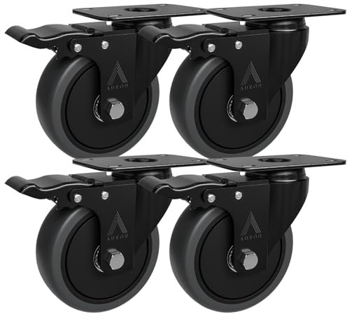 Auroh 4x Castor Wheels 100mm - 600KG Heavy Duty Large Polypropylene Swivel Furniture Caster - Set of 4 Grey Wheels Low Noise Castors for Furniture (Set of 4 with Brakes)