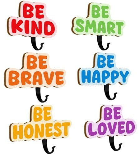 6Pcs Kids Coat Hooks Colorful Coat Rack Hook Wooden Clothes Key Hat Wall Hooks Nursery Decorative Wood Hook Kids Wall Mounted Coat Hanger for Kids Room Bedroom Bathroom Home Decor