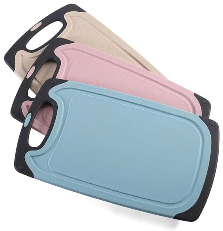 Set of 3 Chopping Boards Set Home Kitchen Cutting Board with Non-Slip Easy Grip Handle Chopping Board BPA Free Fruit for Meat Vegetables and Fruits Dishwasher Safe
