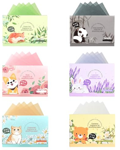 XPEX 900 Stück Natürliche Blotting Paper Gesicht, Gesichts-Löschpapier, Oil Control Paper, Blottpapier Für Fettige Hautpflege, Für Männer Frauen Ölige Haut(6Form)