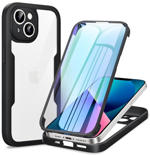 Phoona Funda para iPhone 13 Mini con Protector de Pantalla Transparente, 360 ​​Grados Carcasa Cuerpo Completo Protector Silicona Antigolpes, Funda Antiarañazos para iPhone 13 Mini, Negro