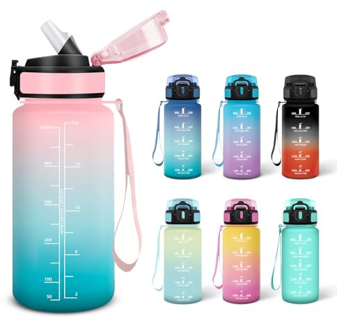 Motswedi Borraccia, 0.5L Senza BPA, Borraccia con Cannuccia, Adatto Gassato, Borraccia Motivazionale, A Prova di Perdite, Bottiglia Acqua, Borraccia Acqua per Scuola, Palestra, Campeggio - Rosa&ciano
