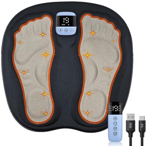 EMS Foot Massager with Remote Control Digital Display, Rechargeable Muscle Stimulator for Pain Relief and Circulation