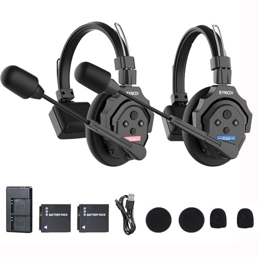 SYNCO XTalk X2 Casque sans fil avec système d'intercom 2,4 GHz Full duplex 350 M/1148 FT Surveillance en temps réel 20 heures d'autonomie de la batterie Casque de téléphone pour la communication