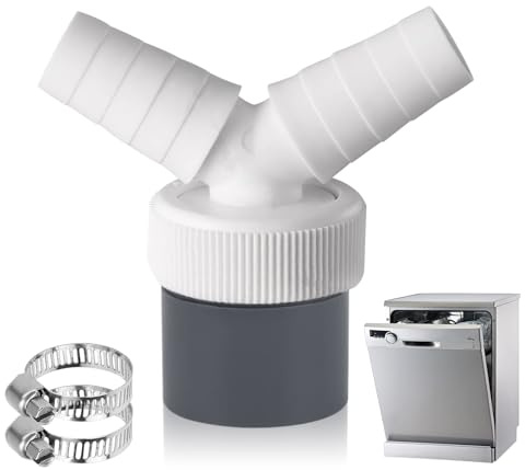 Waschmaschine Abfluss Adapter, Doppelanschluss für Waschmaschine, 1 1/4 mm Y-adapter für Schlauch mit Eingangsstutzen von 19-24 mm und Abgang 40 mm Rohr mit Schlauchschelle