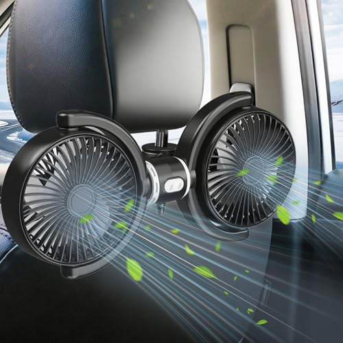 AriKroii Ventilateur de voiture USB, Ventilateur de Voiture 12 V à Double Tête，pivotant à 360°, puissant à 3 vitesses, ventilateur de refroidissement à circulation d'air