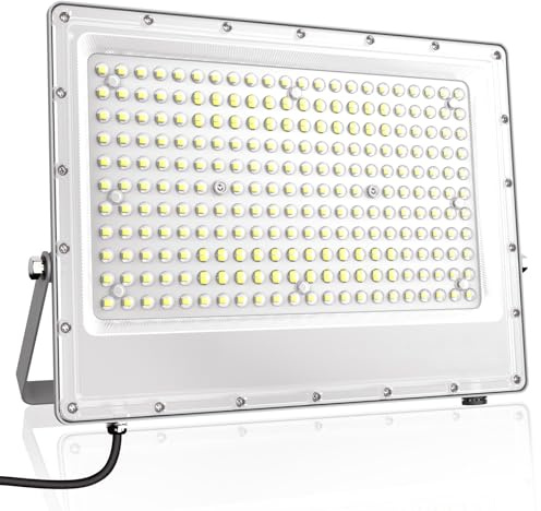 JINABLOSSY Focos LED Exterior 200W, 20000LM Floodlight Super Brillante, Proyector LED 6500K Blanco Frío, Foco Reflector IP66 Impermeable Focos para Garaje Jardín Patio Parque