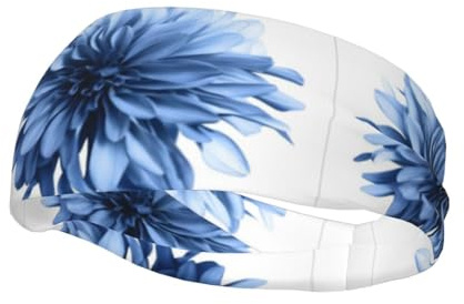 Bandeau de sport tendance Whjshop imprimé fleurs de dahlia bleu bandeau absorbant la transpiration pour homme et femme