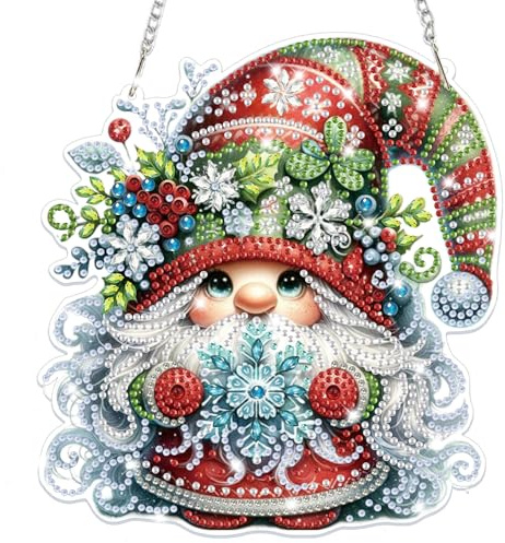 Lxmsja Weihnachten Diamond Painting Anhänger, 5D Diamond Painting Fensterbilder Gnom für Erwachsene Kinder, Weihnachtsgeschenke Bastelset Kreativ Set Ornament Tür Fenster Wand Decor