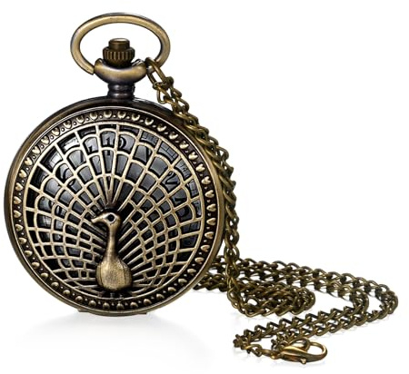 JewelryWe Taschenuhr Herren Damen Vintage: Retro Analog Quarz Kettenuhr Uhr Umhängeuhr mit Halskette Kette Pocket Watch Bronze Unisex Geschenk