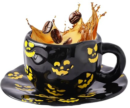 Genérico Taza De Halloween Para Café | Taza De Cerámica 320 Ml Para Hogar | Vajilla Irregular Para Bebidas Calientes | Para Té Leche Vino Comedor Oficina Estudio Hotel Restaurante Reuniones De Otoño