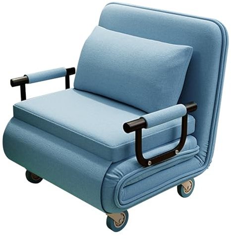 Klappbares Schlafsofa für Kleine Räume mit Rollen 6-Fach Verstellbare Rückenlehne Sesselbett 1-Sitzer Chaiselongue Sofa für Zuhause, Büro, Bis 150kg Belastbar(Blue,25.98in/66cm)