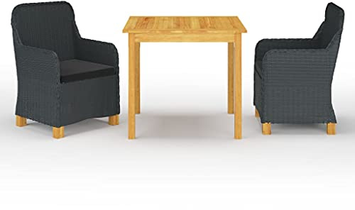 QJBSAVVA Gruppo da giardino in legno di acacia, 85 cm, con sedie in rattan sintetico, grigio scuro, design moderno, robusto e facile da pulire, per balcone, terrazza, giardino