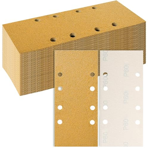 Sruhrak Slippapper 93 x 230 mm, 8 hål, 40 stycken kardborreband, slipblad P60, starkare borttagning, slipdynor för vibrationsslipmaskin på trä, metall, lack, plast