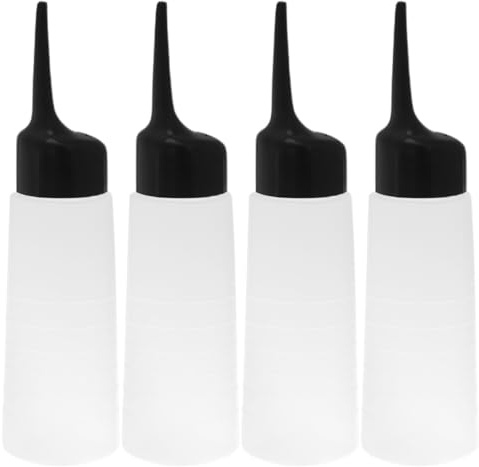 Flacone Applicatore di Colorante 4 Pezzi Plastico con Beccuccio Inclinato | Dosatore per Shampoo, Contenitore Ricaricabile Trasparente con Scala Visibile, Hair Oiling Applicatore