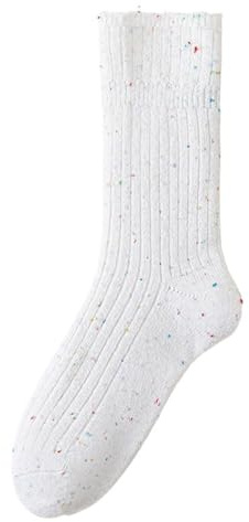 Söta och lekfulla spetskantade garnstrumpor med mitten av vaden, plyschiga och tjocka långa strumpor for höst och vinter(White)