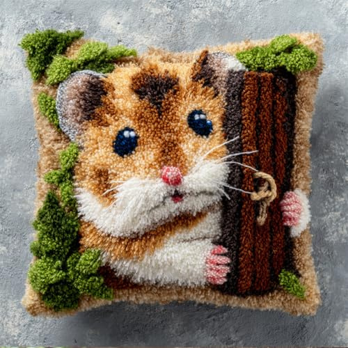 Henypt Knüpfteppich Zum Selber Knüpf-Sets Mit Kissen Knüpfen-Set Hamster 43X43Cm Kissenbezug-Set Für Erwachsene Und Kinder Latch Hook Kit Heimaccessoire（Bausätze Weihnachten）