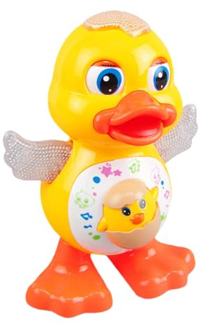 Ente Musikspielzeug, 15 cm, LED-Beleuchtung, Cartoon-Tier, batteriebetrieben, für Kinderwagen, Bodenforschung, Autositz, Lernen, Kindergarten, Reisen, Jugu