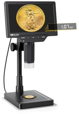 TOMLOV DM4W Max 7 IPS Digital Mikroskop mit Waage, Münzvollansicht | 0,1g Präzision, g/oz/ct/ozt, 16MP-Fotos/2K-Video, USB-Ausgang, Kompatibel Windows/Mac, Einstellbare LED, Geschenk für Sammler