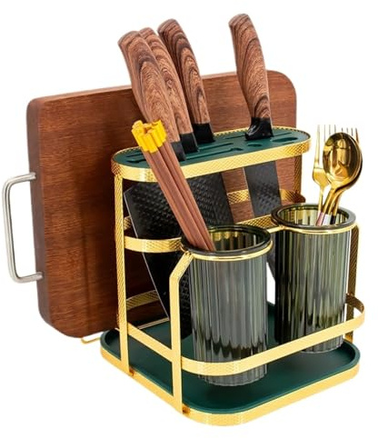 Knife Block Without Knives, Universal Multifunctional Kitchen Knife Organizer Countertop Holder for Knives Tools(Gold)