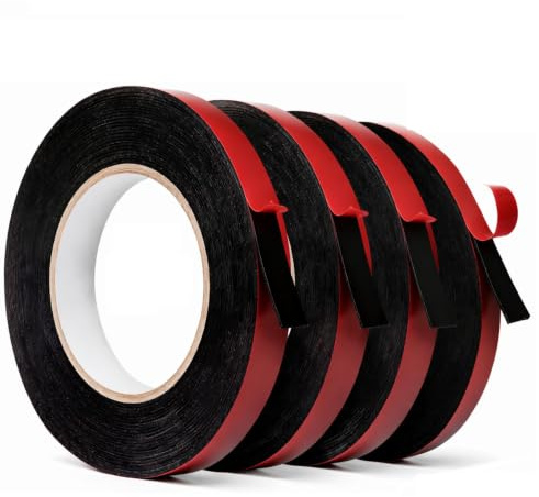 4 Pcs Acrylic Foam Mounting Tape, Waterproof Double Sided Tape 6mm X 3m, Heat Strong Double Sided Tape Heavy Duty Adhesive for Number Plates Car Trim Number Plates Dashcams Automotive Panels