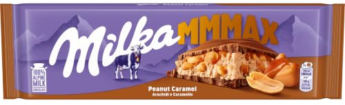 Milka MMMAX, Arachidi e Caramello, Tavoletta di Cioccolato al Latte con Arachidi e Caramello, 100% Latte Alpino, Cacao Sostenibile, 276g