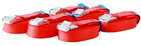 6 Correas tensoras con Cierre de sujeción, Correas de Amarre con una Capacidad de hasta 250 kg,Fabricadas según DIN EN 12195-2, Longitud 3m / 4m / 5m / 6m de Ancho 25 mm (Rojo, 3 m)