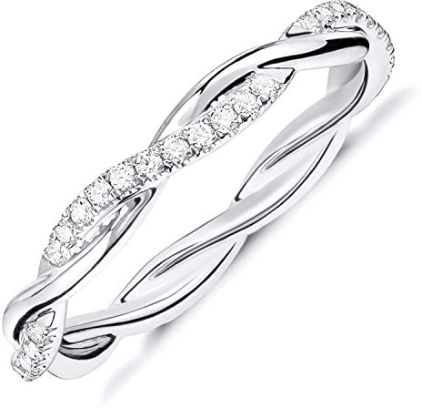 PAVOI 14K Gold Plated Cubic Zirconia Twisted Rope Eternity Band White Gold for Women Size 8