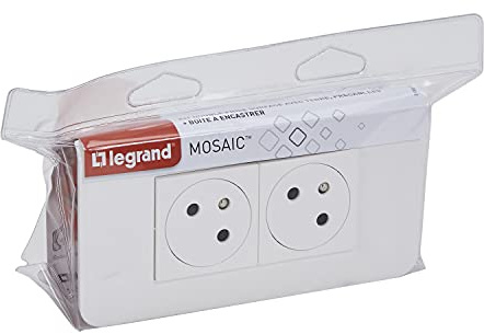 LEGRAND - Prise Double Murale Précâblée avec Terre Mosaic Surface Link à 45° - Prise 2P+T + Boîte d'Encastrement + Plaque de Finition - Fabriqué En France - Blanc