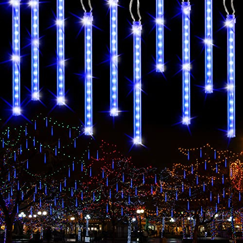 PhilzOps Luci Della Pioggia di Meteore Esterno, 240 LED 30cm 10 Tubi Natale Meteore Luce Impermeabile Doccia Pioggia Luci Stringa per Natale Albero Balcone Giardino Nozze Interno Decorazione, Blu