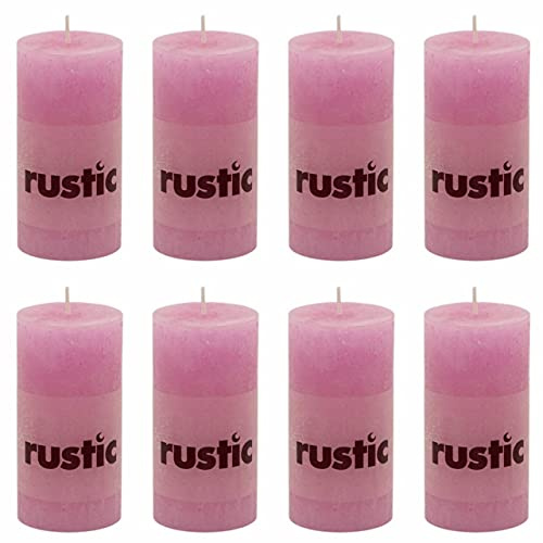 8 Stück RUSTIC Stumpenkerzen 100x50 mm Rustik Kerzen durchgefärbt (Pink (Rose))