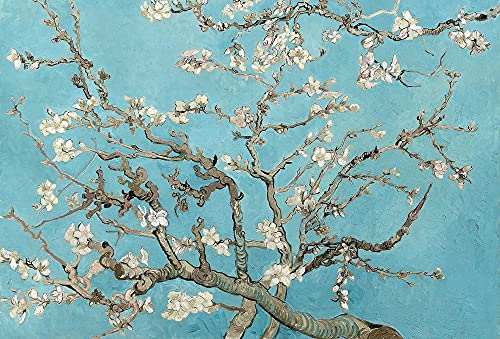 Carta da parati fotografica van Gogh – Almond Blossom | Fiori di ciliegio, albero naturale, 3,84 m x 2,6 m | Blu, Grigio, Bianco