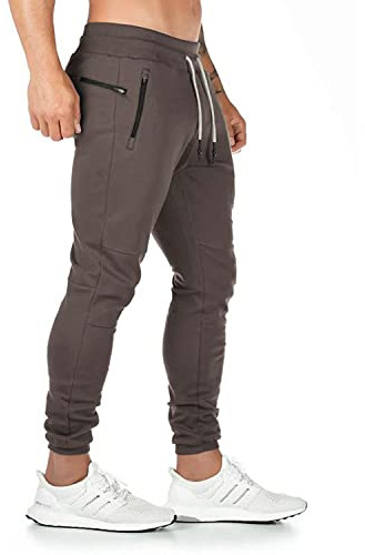 Yageshark - Pantaloni da jogging da uomo, in cotone, per fitness, slim fit, per il tempo libero, marrone, M/sottile