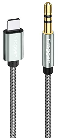 Froggen - Cable auxiliar para iPhone para audio de coche, Lightning a 3,5 mm de audio trenzado de nailon compatible con iPhone i-Pad i-pod para estéreo doméstico/auriculares/altavoz compatible con