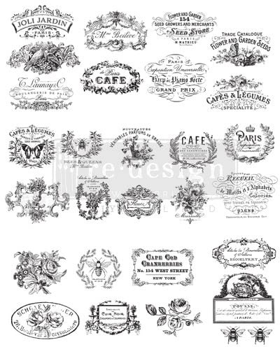 ReDesign Decor Transfer Papier für Möbel,Wände,Holz usw. Dekor Folie versch. Größen und Designs (Classic Vintage Labels 60,96 x 76,20 cm)