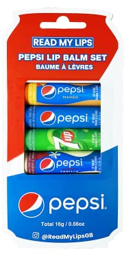 Read My Lips Lippenbalsam-Set mit Pepsi-Geschmack, formuliert mit Bienenwachs, lustige Partytütenfüller oder Weihnachtsstrumpffüller, tierversuchsfrei, 4 Stück