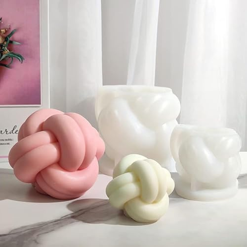 Runde Kugelform mit gedrehtem Knoten, gebogenes Garn, Silikonformen für Wachsharz, DIY, geometrische Kerzen, handgefertigte Seifenform, Handarbeit für Zuhause, Hochzeit, Party, Dekoration (2 Stück)