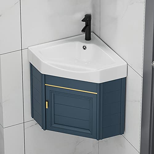Badmöbel Unterschrank Waschbecken aus Keramik,Moderne Waschtisch Aufsatzwaschbecken,Waschschale mit Hahnloch und Überlauf,Waschplatz Handwaschbecken,für Badezimmer/Gäste-WC ( Color : Blauw , Size : 43