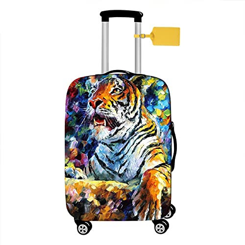 FANSU Elastisch Kofferhülle Kofferschutzhülle, Afrikanisch Stil Reisekoffer Schutzhülle mit Reißverschluss, Elasthan, Waschbar Gepäckabdeckung - 18 bis 32 Zoll (XL(29-32in),Tiger)