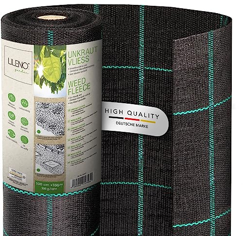 LILENO HOME 100 m² anti-ogräsduk [100 g/kvm] – trädgård ogräsfolie vattentät – slitstarkt bandtyg ogräsfolie – med rutnät och UV-resistent [1 m x 100 m]