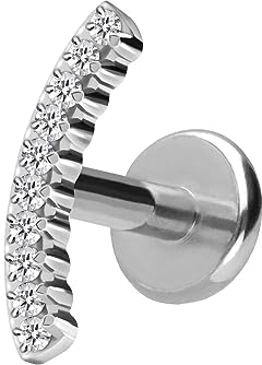 PIERCINGLINE Titan Labret mit Push Fit KRISTALLBOGEN Piercing Ohr Helix Tragus Conch Silberfarben 1x6 mm