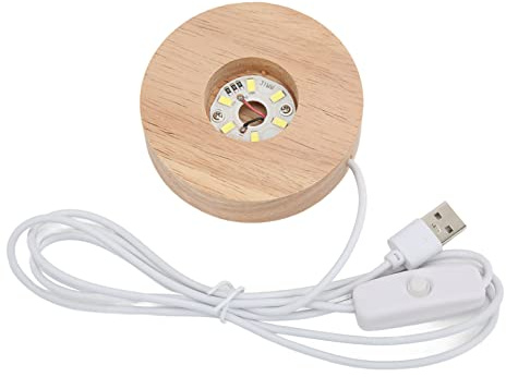 LED-Lichtsockel, 2 Cm, Schalterbeleuchtung, 0,8 Zoll, Lampe, Eichen-Massivholz-Lampenfassung, 5 V, Runde Dekoration, Eichenholz-Stehlampen (weiße Basis)