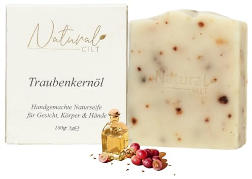 Natural Cilt Traubenkern Seife - 100% Naturseife - ohne bedenkliche Inhaltsstoffe - Zertifiziert - Handgemacht - Duschseife für alle Hauttypen - Duschgel - Naturkosmetik