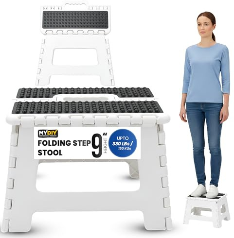 MY DIY Folding Step Stool 9 Inch (22cm) Lightweight Heavy Duty Strong Plastic Stool For Kids & Adults With Easy Carry Handle 150KG Weight Capacity Portable Footstool